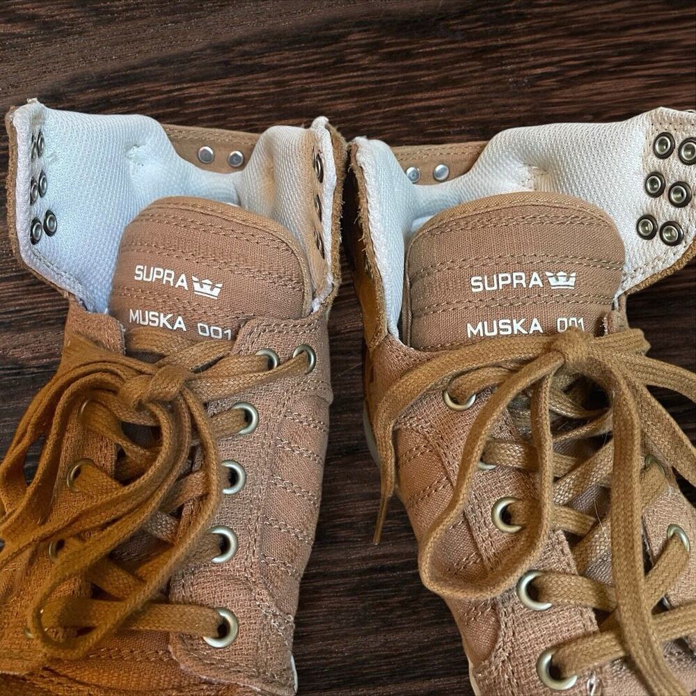 Supra Muska High Top Sneakers 001 Skytop Size 6.5 Mens Khaki Tan Canvas EUC - Picture 4 of 8